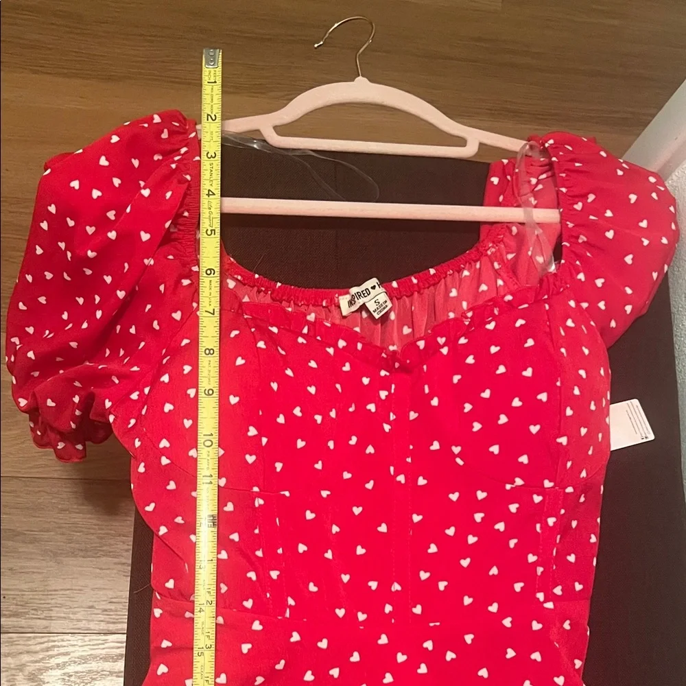#1646** Red Heart White Print Puff-Sleeve Dress - Inspired Hearts - Picture 6 of 15